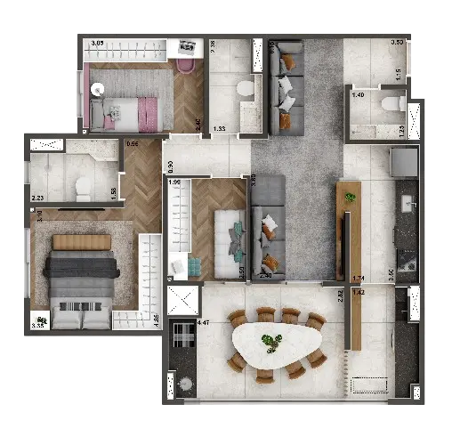 planta-padrão de 84 m²| 3 dorm| (1suíte)