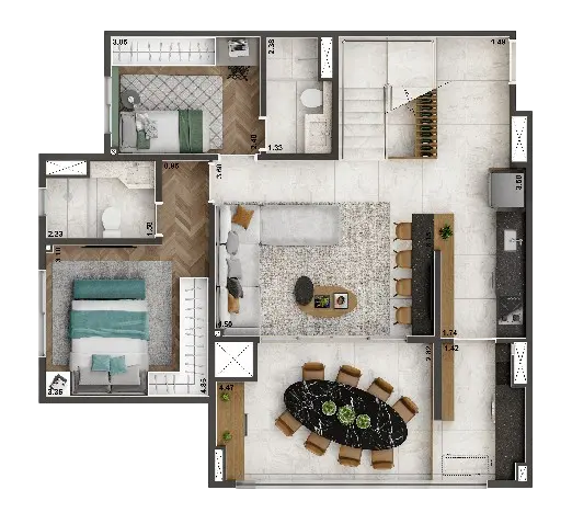 planta duplex inferior de 163 m²| 3 suíte