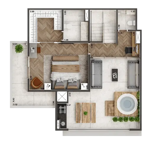 planta duplex superior de 163 m²| 3suíte