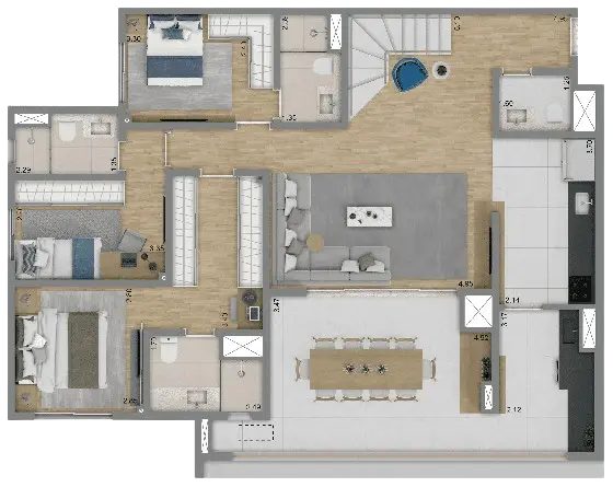 Planta-tipo Duplex  125m²| 4 suítes