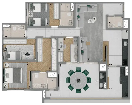 Planta-opção 119m²| 4 dorm (2suítes)