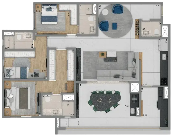 Plant-tipo 119m²| 3 suítes