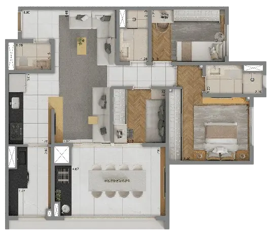 Plant-tipo 82m²| 3 dorms, (1 suítes)