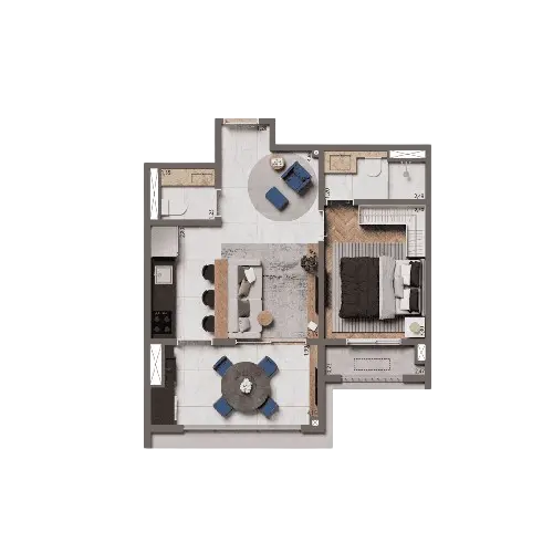 Planta Opção 44m² | 1 Suíte