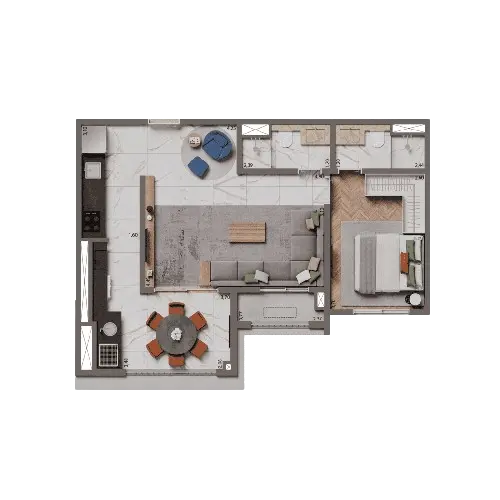 Planta Opção 58m² | 1 Suíte