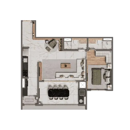 Planta Opção 67m² | 1 Suíte