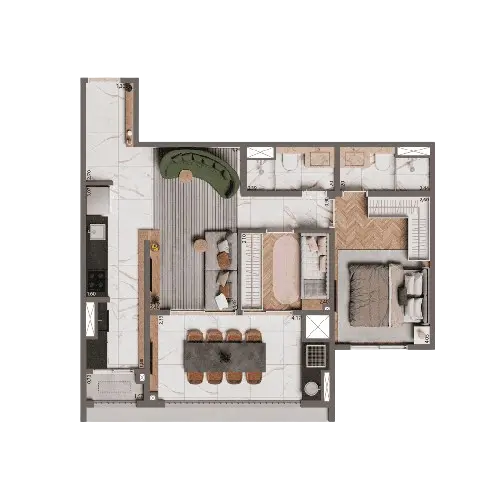 Planta Padrão 67m² | 2 Dorms. (1 Suíte)
