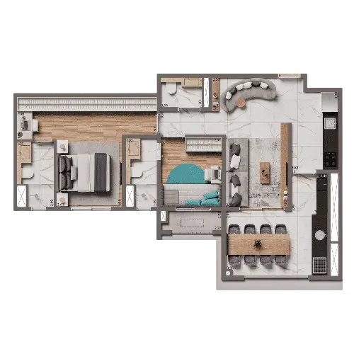 Planta Padrão 74m² | 2 Suítes