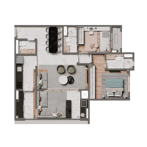 Planta Opção 84m² | 2 Suítes