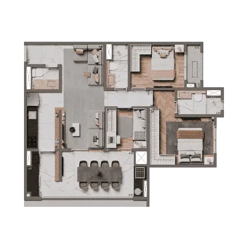 Planta Padrão 84m² | 3 Dorms. (1 Suíte)