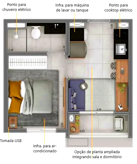 Studio 1 Dorm. 24m²