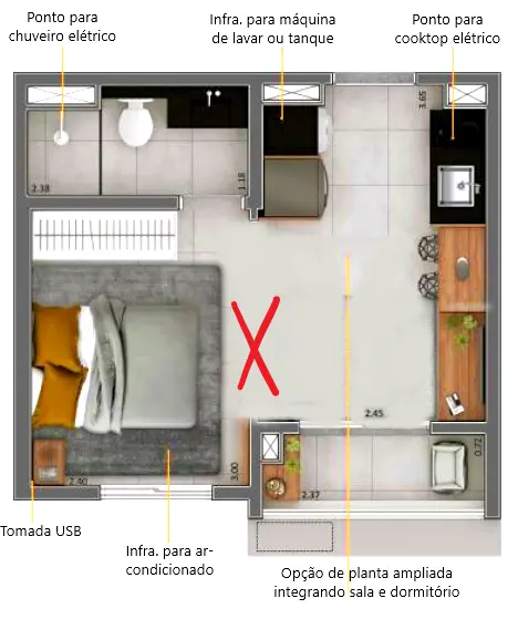 Studio 1 Dorm. 24m² integrado